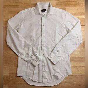 Men's Black Tag by Zara White Long Sleeve Button Down Slim Fit Textured Shirt M